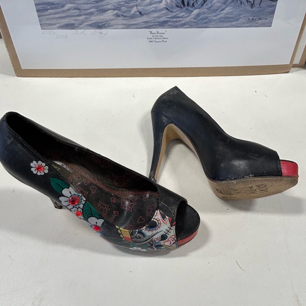 Iron Fist. Elegant Black and Red Peep-Toe Heels